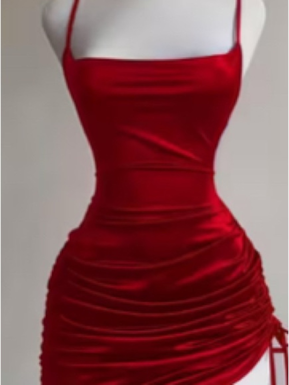 Red Satin Ruched Mini Dress - Women